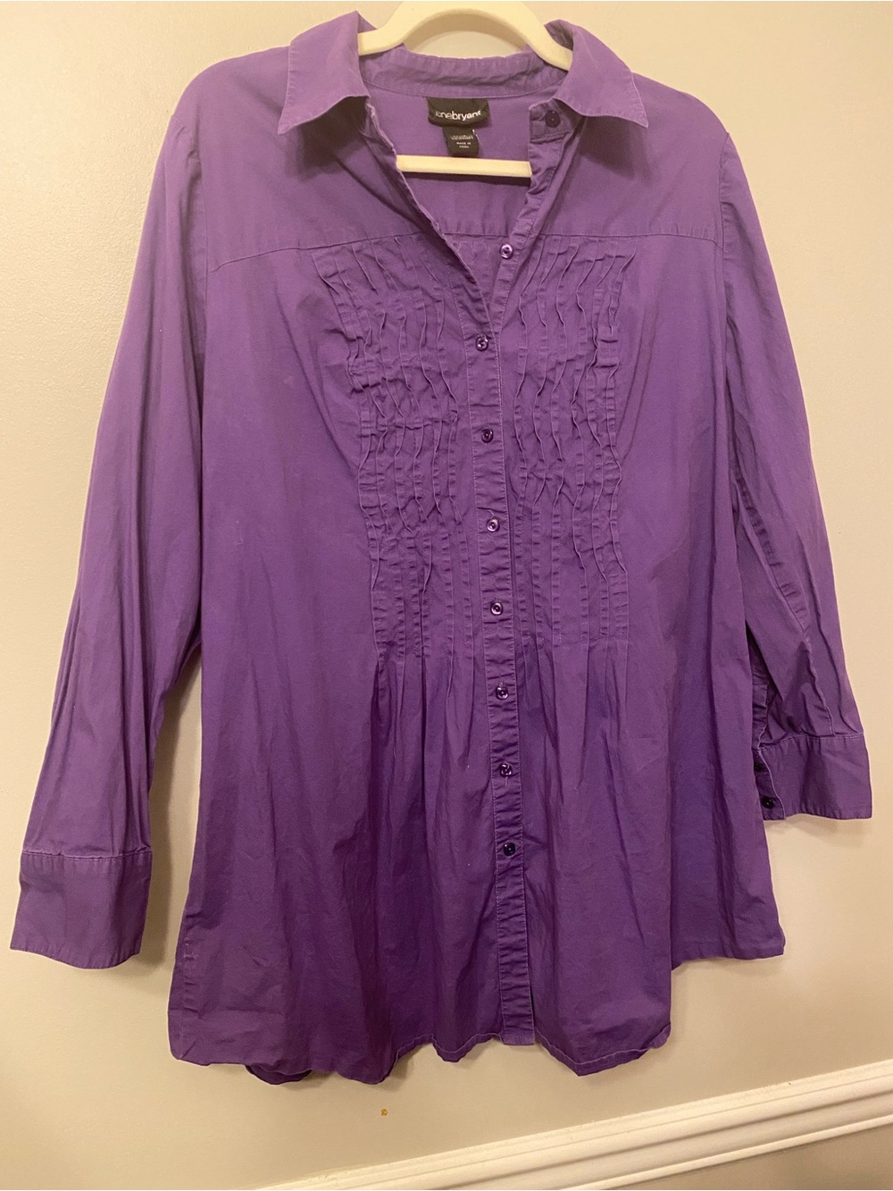 Lane Bryant Purple Button-Front Pintuck Blouse